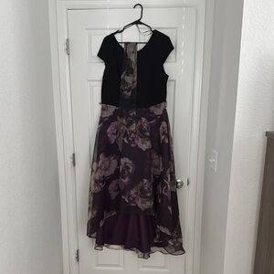 SLNY Black and Purple Floral High Low Dress